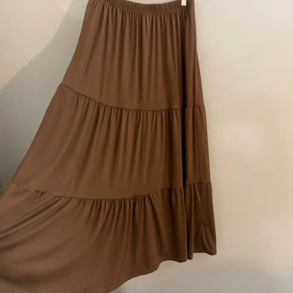 Indero Brown Tiered Maxi Skirt Bohemian Boho Festival Casual Cottagecore
